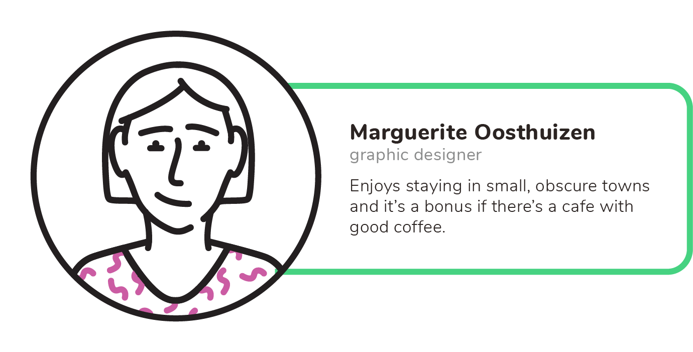 An avatar of a female with a polka-dot blouse, recognised as a graphic designer who enjoys obscure small towns and coffee shops.