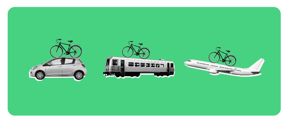 Bicycle in a car, train or plane